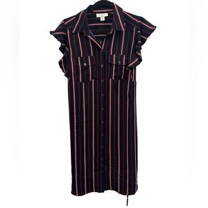 motherhood Maternity Blue/Red Striped Pockets Button Front Dress Womens Size M